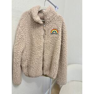 Sub Urban Riot Good Vibes Rainbow Cream Teddy Zip Up Jacket Youth Size XL